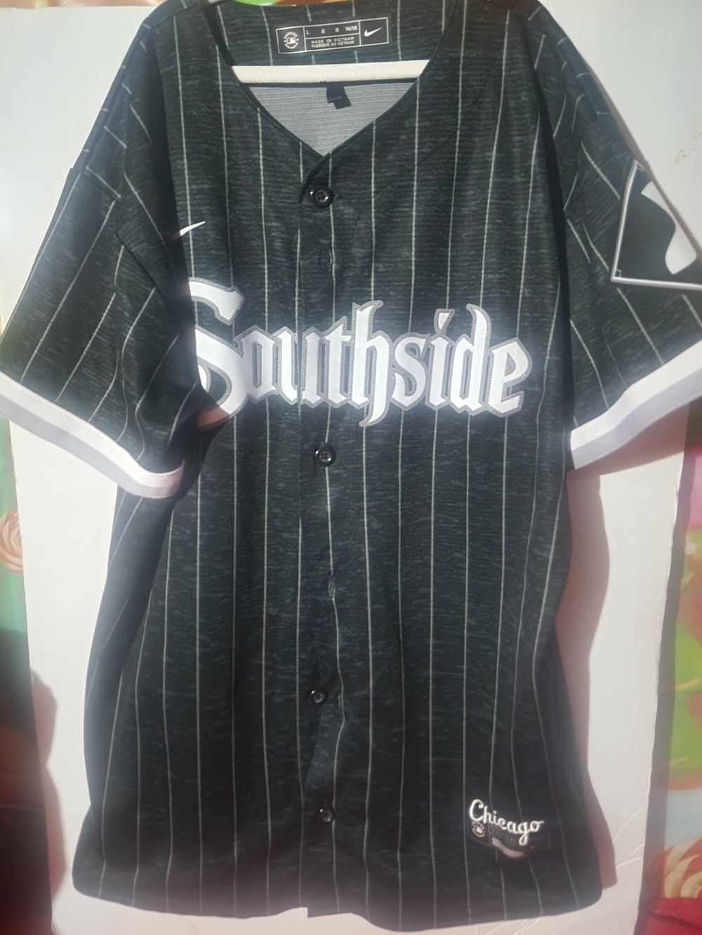 Nike Black White Pinstripe "Southside" Baseball Jersey